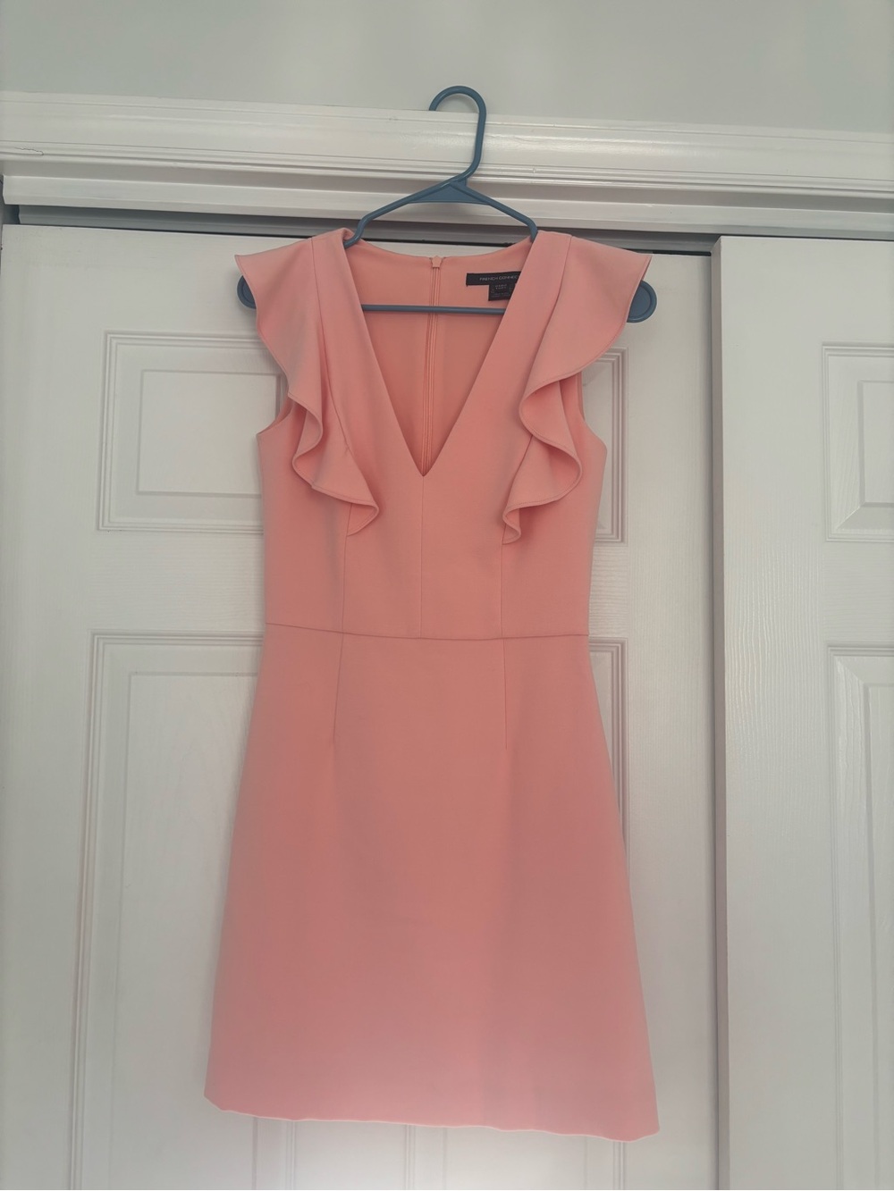 French Connection Coral Pink Ruffle V-Neck Mini Dress